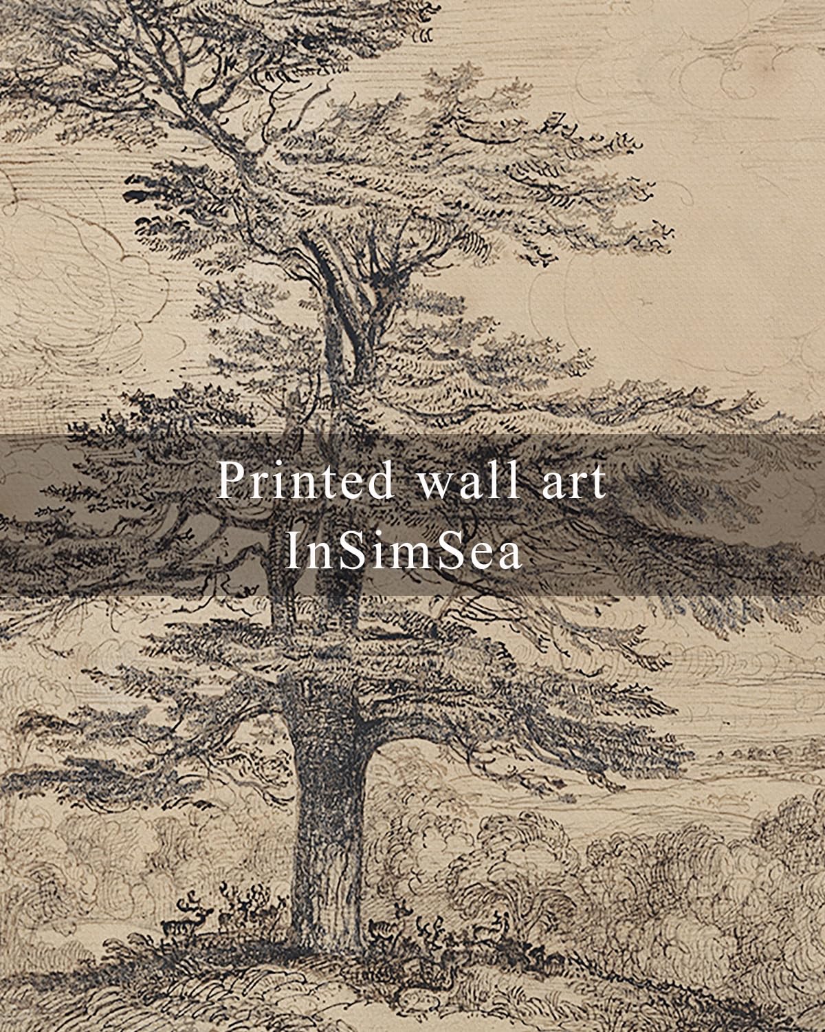 InSimSea Framed Canvas Wall Art, Neutral Sketch Tree Painting, Rustic Nature Scenery Decor for Living Room Shelf Hallway,10x8 in, Beige Tones