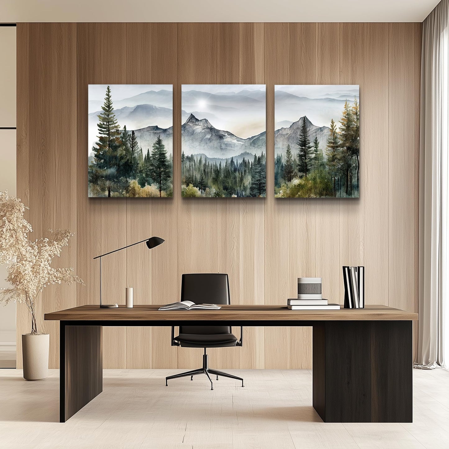 MHARTK66 Wall Art for Living Room Modern Wall Decor for Bedroom Office Decor Abstract Mountain Forest Landscapes Ink Painting 3 Piece Framed Canvas Art Prints Ready to Hang Wall Pictures Home Decor