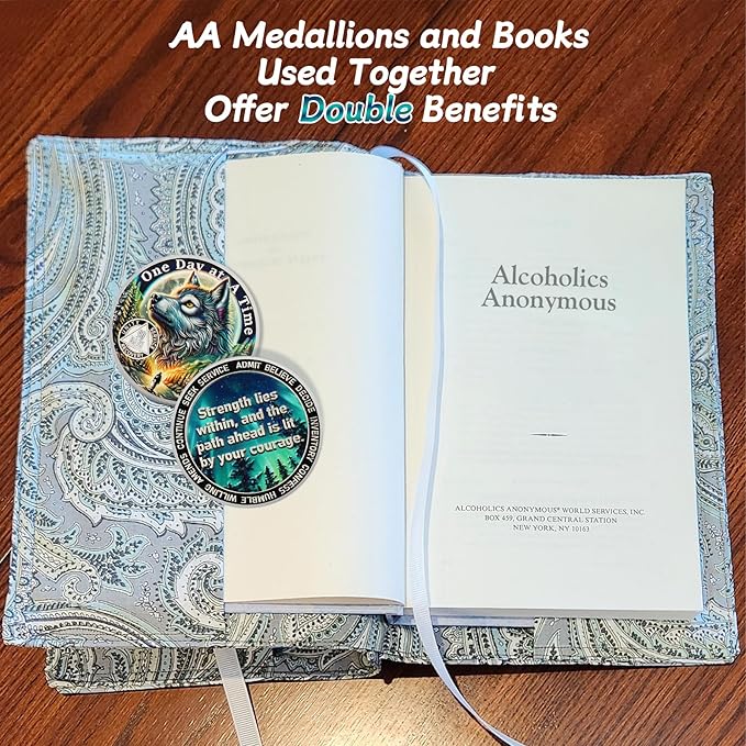 One Day at a Time 90 Day Sobriety Coin - Recovery Aurora Forest Wolf AA Coins - Addiction NA AA Chips and Medallions - Celebrate 1-30 Living Clean Sober Alcoholics Anonymous Gifts for Men Women