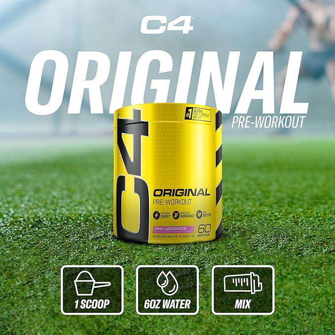 Cellucor C4 Original Pre Workout Powder Pink Lemonade Vitamin C for Immune Support Sugar Free Preworkout Energy for Men & Women 150mg Caffeine + Beta Alanine + Creatine 60 Servings