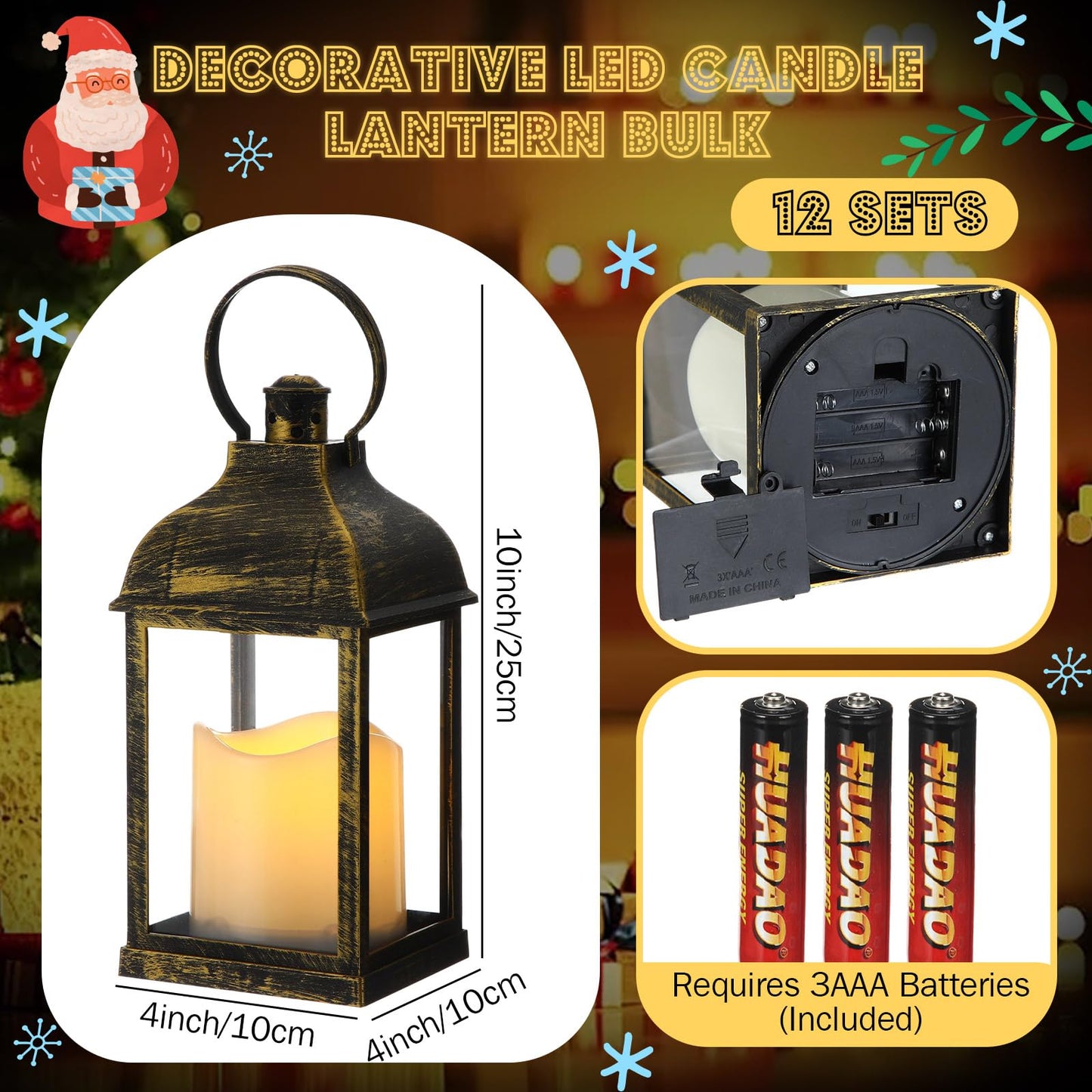 Kittmip 12 Set 10 Inch Bronze Decorative Candle Lanterns Bulk Lanterns Centerpiece with LED Flameless Candle Indoor Outdoor Battery Powered Hanging Lights for Wedding Mother Day Party Decoration