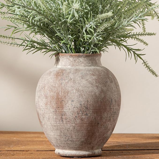 Ceramic Flower Vases Home Decor, Rustic Farmhouse Decorative Vase Pottery Pampas Grass Vases for Decor Table Living Room Entryway Mantel Bookshelf Bedroom Bathroom Kitchen - 7.4 Inch Rustic