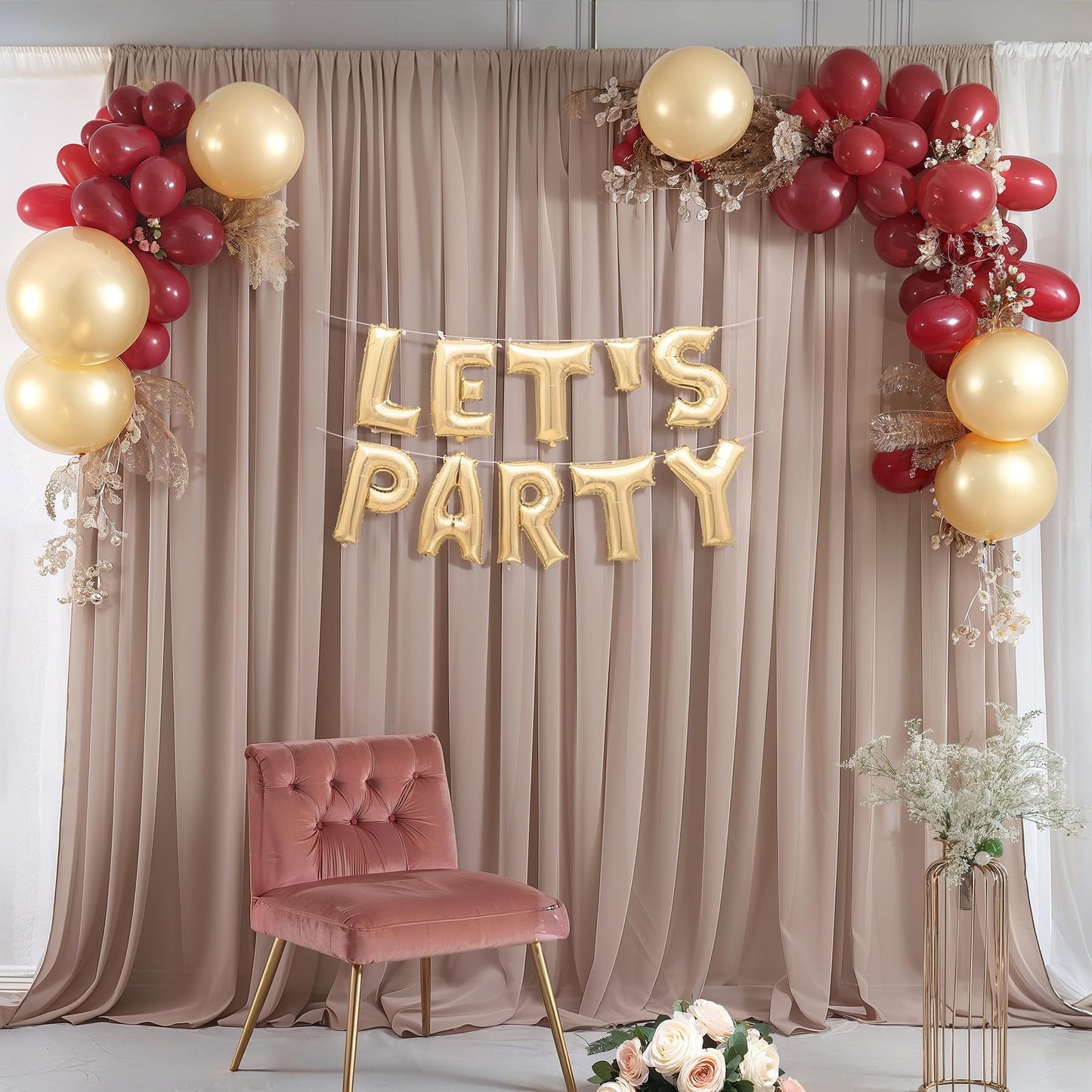10ft x 10ft Taupe Backdrop Curtain Drapes, Wrinkle-Free Sheer Chiffon Fabric Photo Backdrop Panels for Wedding Arch Party Ceremony Stage Photo Backgrounds