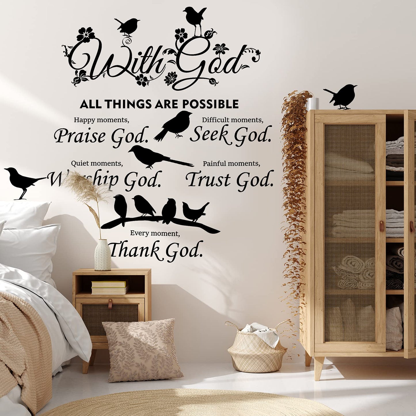2 Pieces Bible Verse Wall Decal Scripture Quote Sticker - With God Things Are Possible Vinyl Christian Praise God DIY Inspirational Sayings Wall Art for Home Bedroom Decor