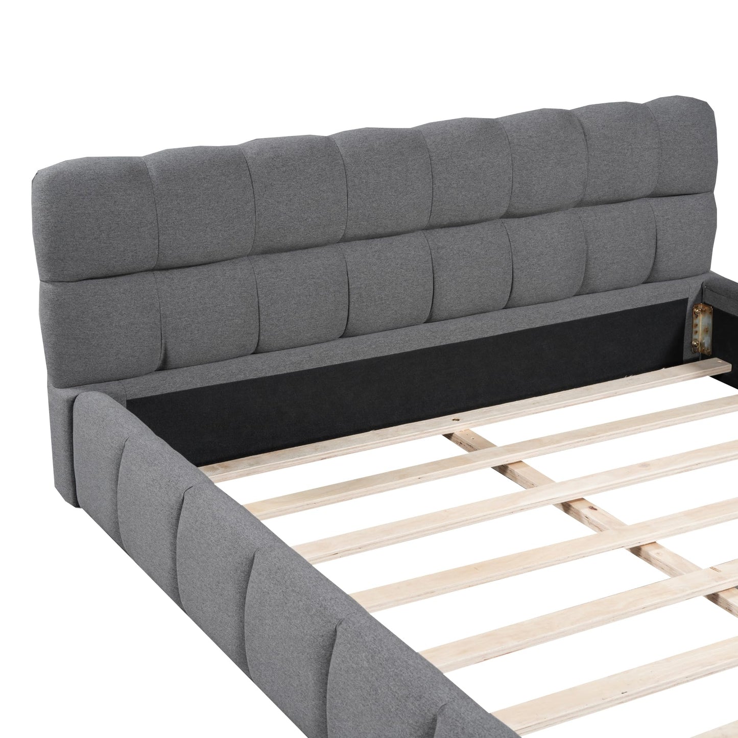 Merax Modern Tufted Platform Bed Queen Linen Floor Bed Frame with Headboard No Box Spring Needed Gray