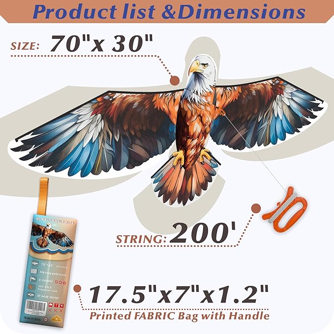 ORGCLDKT- 3D Lifelike Style Bird/Eagle Kite, Super Easy to Fly with, Ideal for Kids, Adults, Girls, Boys. Kites for The Beach, Grassland, Hiking