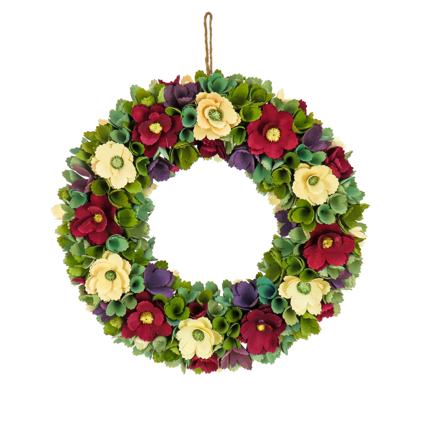 National Tree Company Artificial Wreath Decoration, Red, Lightweight Foam Base, Decorated with Red and Cream Assorted Wood Cut Flowers, Flowing Green Leaves, Spring Collection, 18 Inches