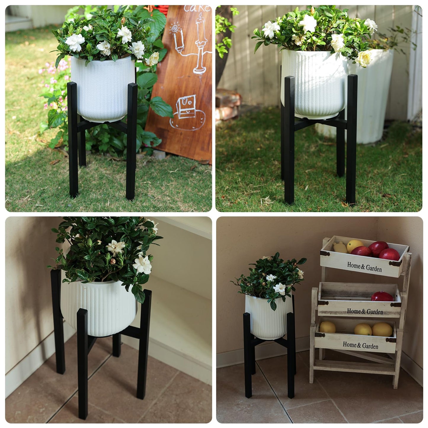 Rioneta Adjustable Plant Stand Indoor Outdoor, Metal Plant Stand 9 to 15 Inches, Mid Century Modern Floor Flower Pots Stand, Plant Holder for Home Garden Decor Load Bearing 160 LB Black