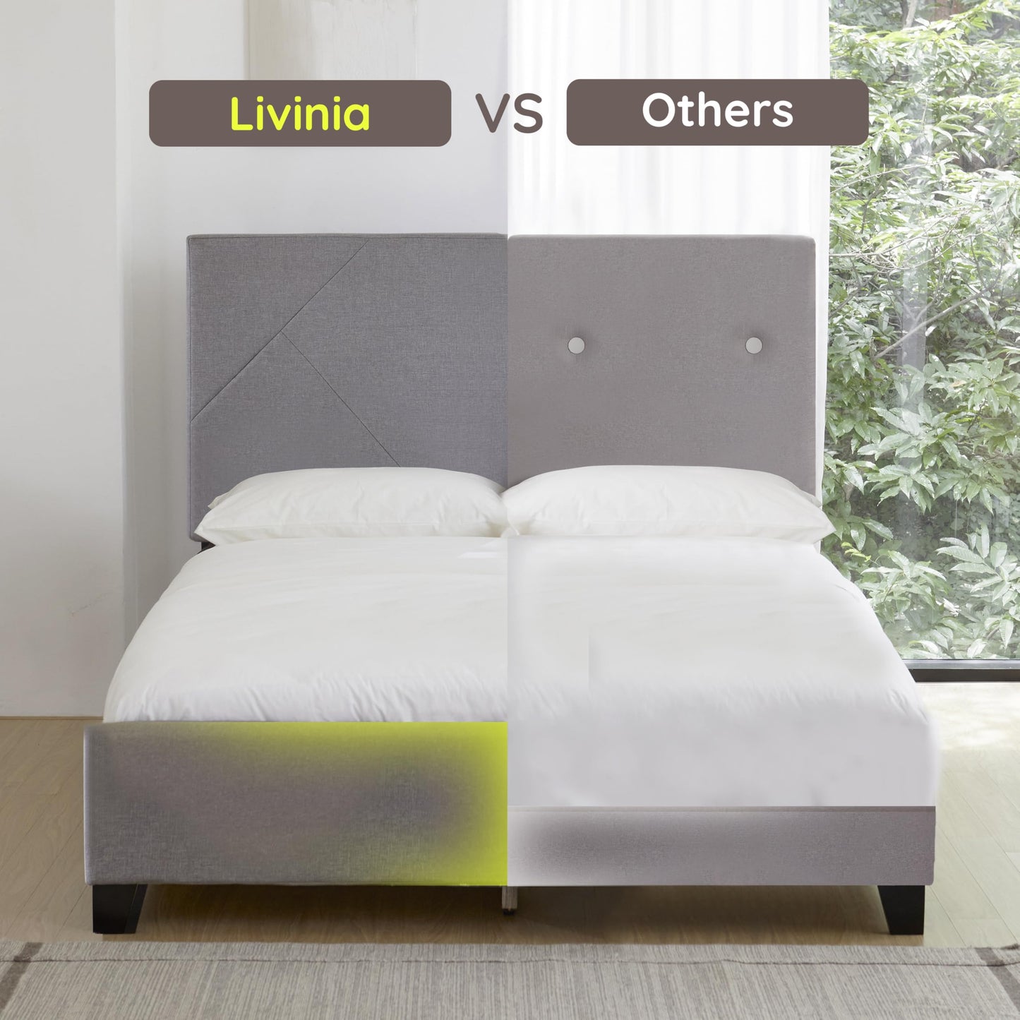 Livinia Stella Queen Size Platform Bed, Fabric Upholstered Queen Bed Frame with Height Adjustable Headboard Footboard, Strong Wood Slats, No Box Spring Needed, Gray (Queen)