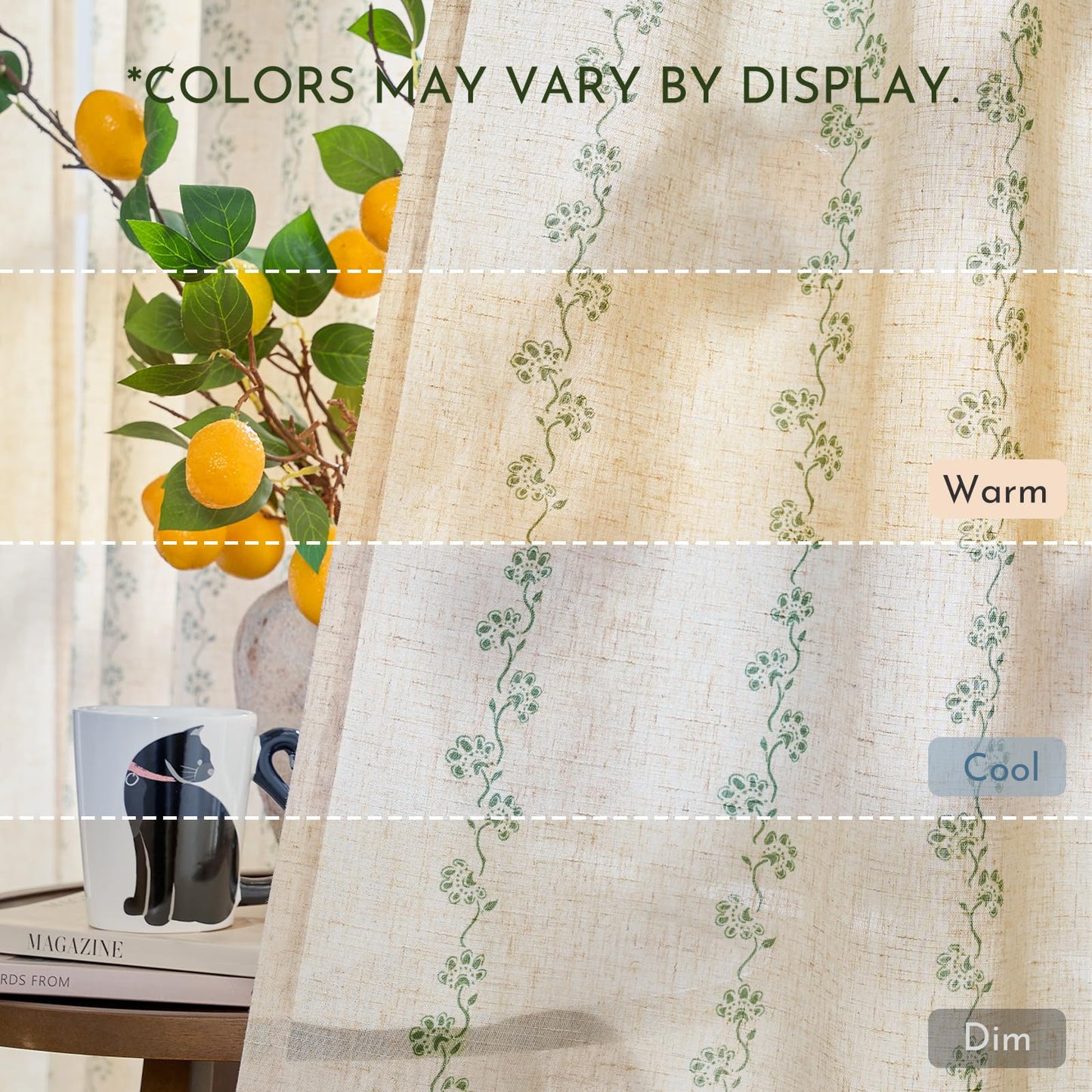Lazzzy Cathy Linen Floral Curtains for Living Room 84 inch Length 2 Panels Set 7 ft Farmhouse Printed Curtains for Bedroom Spring Decor for Window W50 x L84 Sage Green on Linen