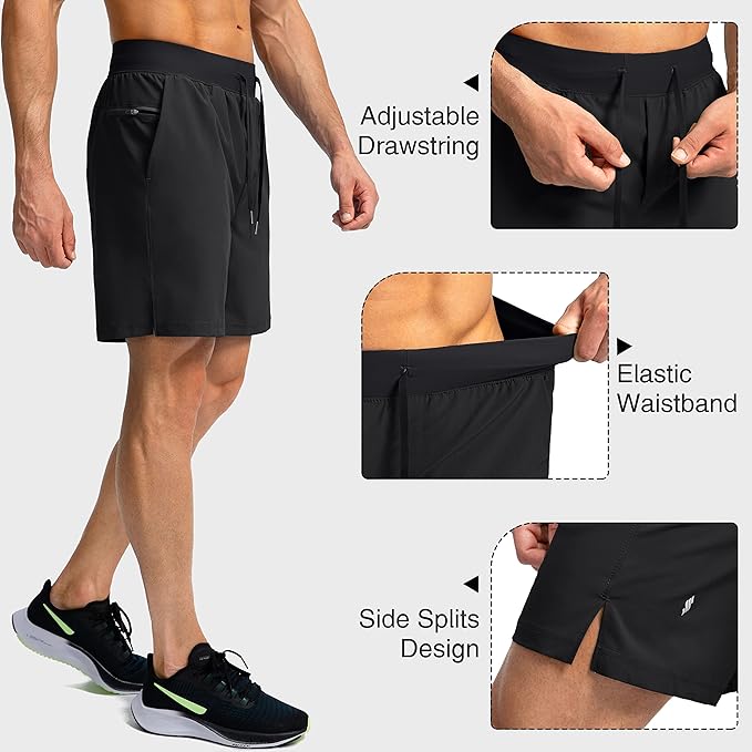 Men's Running Shorts with Zipper Pockets 9 Inch/ 7 Inch / 5 Inch Lightweight Quick Dry Gym Workout Athletic Shorts for Men(7 inch)