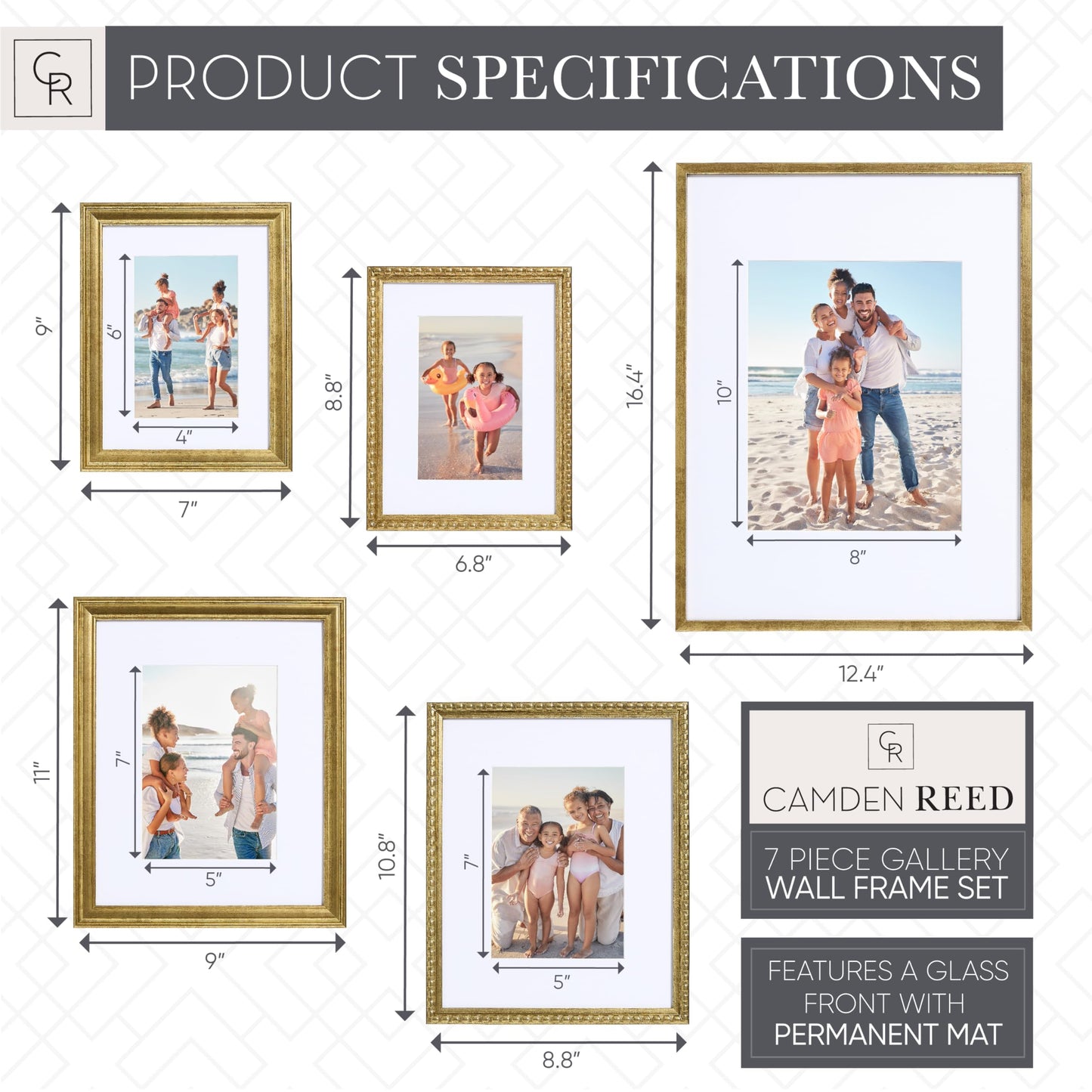 Camden Reed 7 Piece Gallery Wall Frame Set, (1) 12x16 Inch, (2) 8x10 Inch, and (4) 6x8 Inch, Bronze