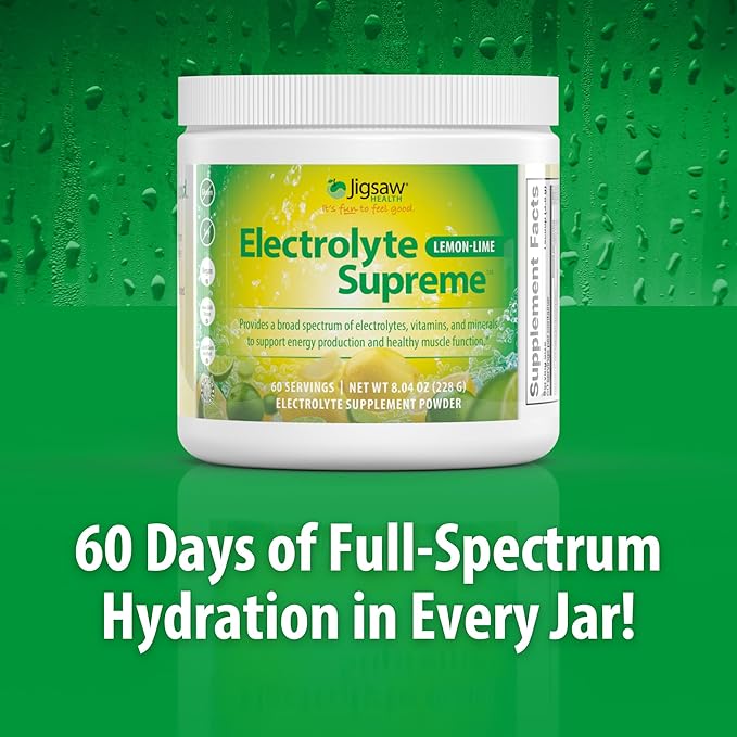 Jigsaw Health Electrolyte Supreme | Broad Spectrum of Electrolytes + Trace Minerals | Lemon-Lime Flavor | 60 Servings (Jar)