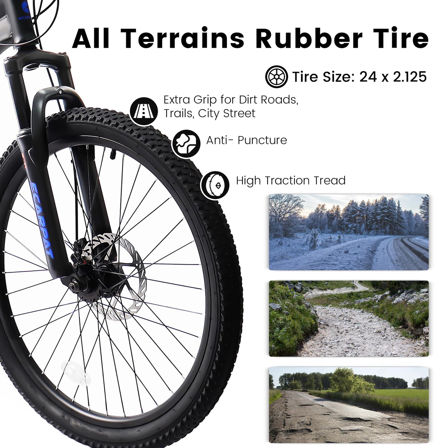 Ecarpat Mountain Bike 24 Inch Wheel, 21-Speed Disc Brakes Thumb Shifter, Carbon Steel Frame Mens Trail Commuter City Snow Mountain Bikes Bicycles