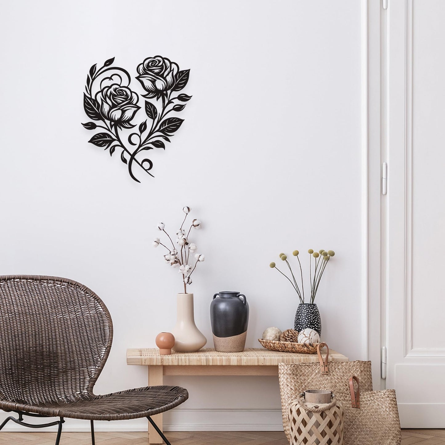 Metal Rose Heart Wall Decor - Elegant Black Metal Flower Wall Decor, Romantic 12.6x11 Inch Flower Wall Art for Living Room/Bedroom/Outdoor, Gift for Valentine's Day, Thanksgiving, Christmas and Other Holidays