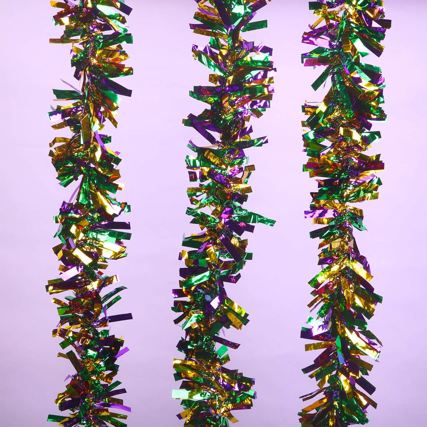 WILLBOND 3 Pieces 49 ft Mardi Gras Tinsel Garland Decorations Purple Green Gold Metallic Festooning Garland Glittering Sparkling for Mardi Gras Party Carnival Indoor Outdoor Hanging Decor New Year