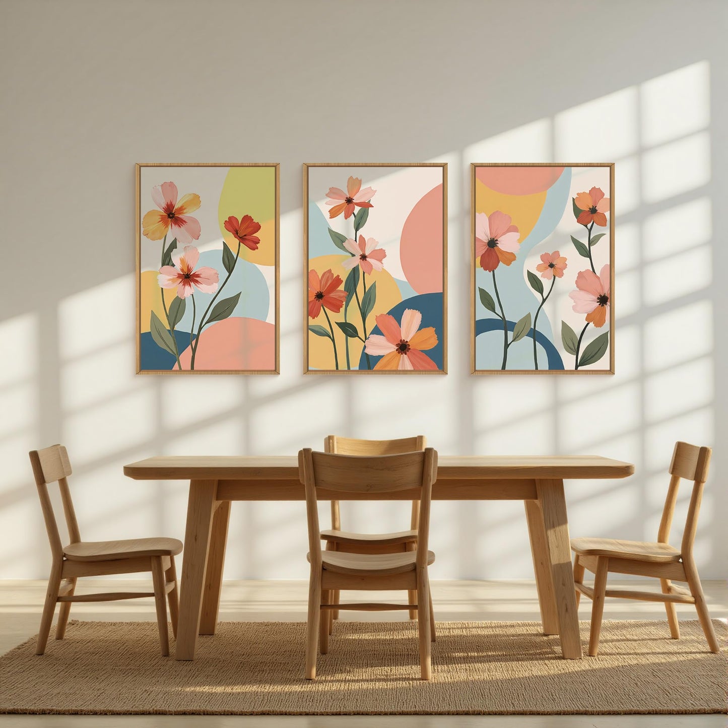 FWIEXA Boho Floral Canvas Wall Art,Pink Flower Pictures Wall Decor,Modern Orange Flowers Wall Art,Abstract Plant Botanical Art Print,Wildflower Bohemian Artwork for Bedroom Rustic Farmhouse 16x24''x3