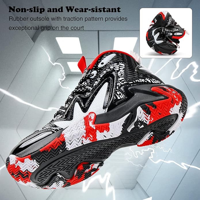 JMFCHI Kids Basketball Shoes High-top Sports Shoes Sneakers Durable Lace-up Non-Slip Running Shoes Secure for Little Kids Big Kids and Boys Girls