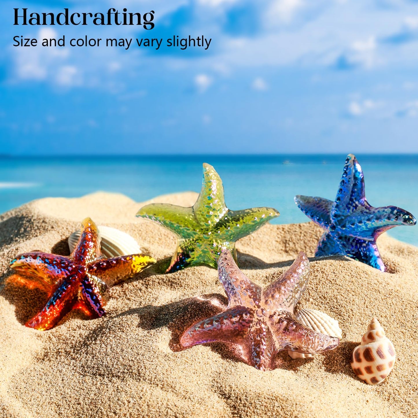 H&D HYALINE & DORA Hand Blown Glass Star Fish Figurines Blue Sea Animal Ornament for Home Decor,Tiny Glass Sea Animals Collectible for Seasonal Gift