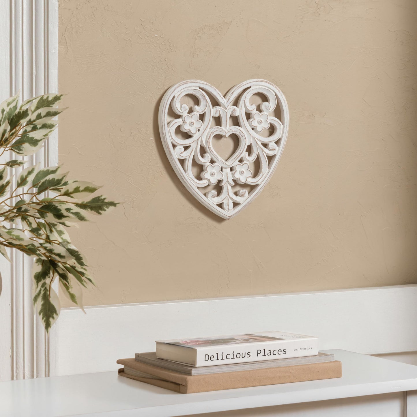 JFY Designs Wall Medallion - Wooden Wall Decor, Hand Carved & Embossed Decorative Wall Sculpture, Boho Farmhouse Wall Art, Perfect for Home, Office or any Living Space - Heart