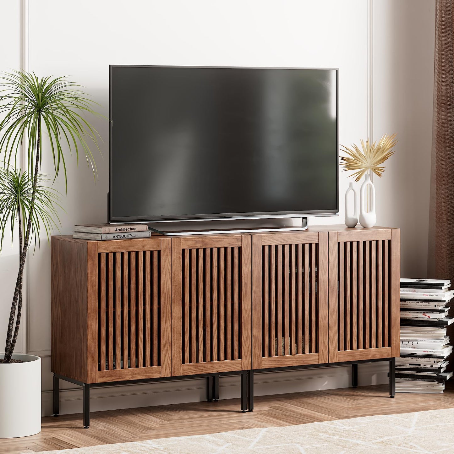 BVIUNTWO Set of 2 Accent Storage Cabinet with Doors and Adjustable Shelf,Freestanding Buffet Cabinet,Modern Sideboard Buffet Cabinet for Living Room,Dining Room,Kitchen, Hallway,Brown