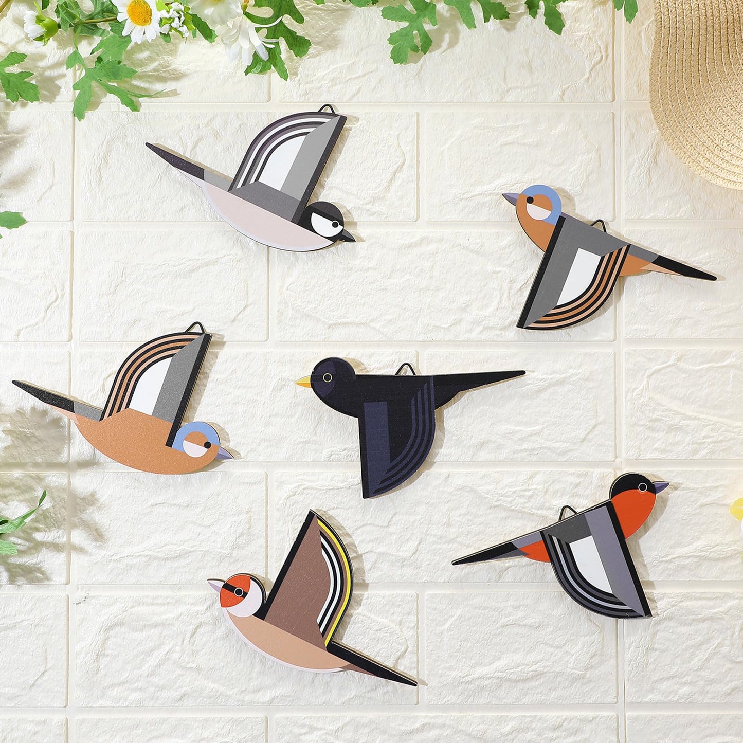 Wesiti 6 Pcs Wooden Bird Wall Art Rustic Farmhouse Flying Bird Art Wall Decor Geometric Scandinavian Home Decor for Living Room Bedroom Gift