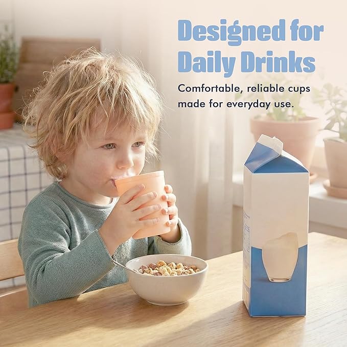 MASTERCOOK 6 Pcs. Small Reusable Cups –8 oz Unbreakable Drinking Glasses -Toddler Cups for Water, Juice, Milk–BPA Free Stackable Tumblers Plastic Cup set for Kitchen, Picnics, Parties- Kid-Friendly