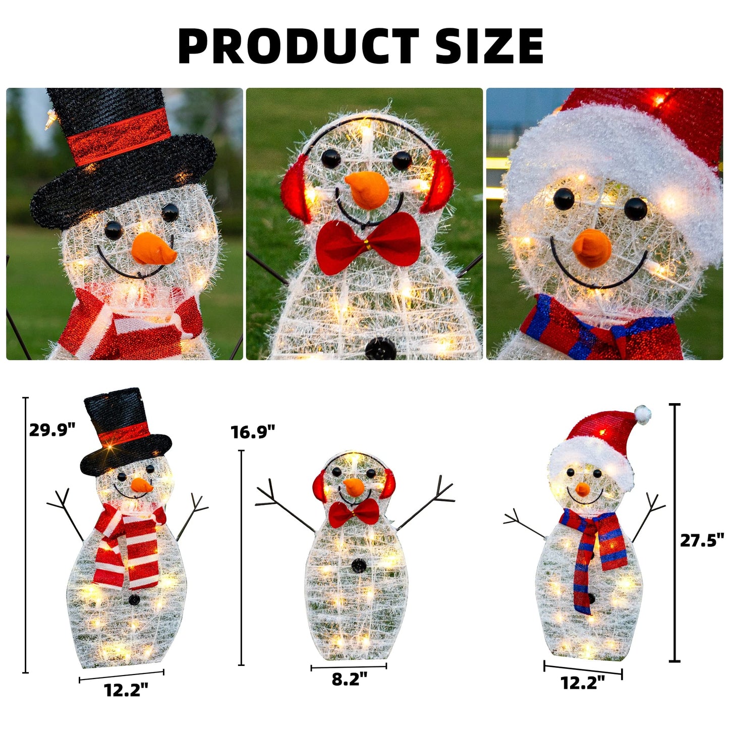 HOURLEEY Christmas Decoration 60 L Lighted Snowman Family Outdoor, 3-Piece Waterproof Plug in 2D Snowman for Yard Patio Lawn Garden Party Decor 29X12.2Inch-Large (Warm White)