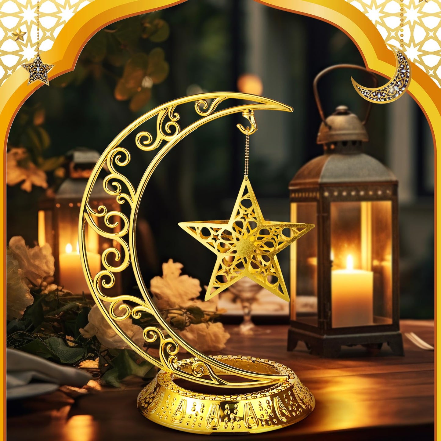 MorningRo Ramadan Decorations Plastic Eid Mubarak Table Decoration Moon Hollow Star Centerpiece Gold Ramadan Mubarak Ornament Kareem Table Signs for Home Decor Islamic Muslim Gifts