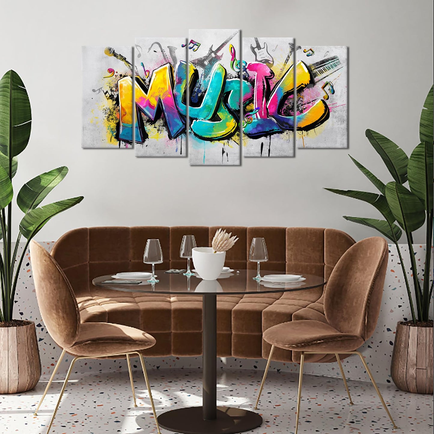 iHAPPYWALL Large 5 Panels Music Wall Art Colorful Musical Quote Picture Canvas Giclee Print Modern Home Studio Bedroom Decor Stretched Ready to Hang