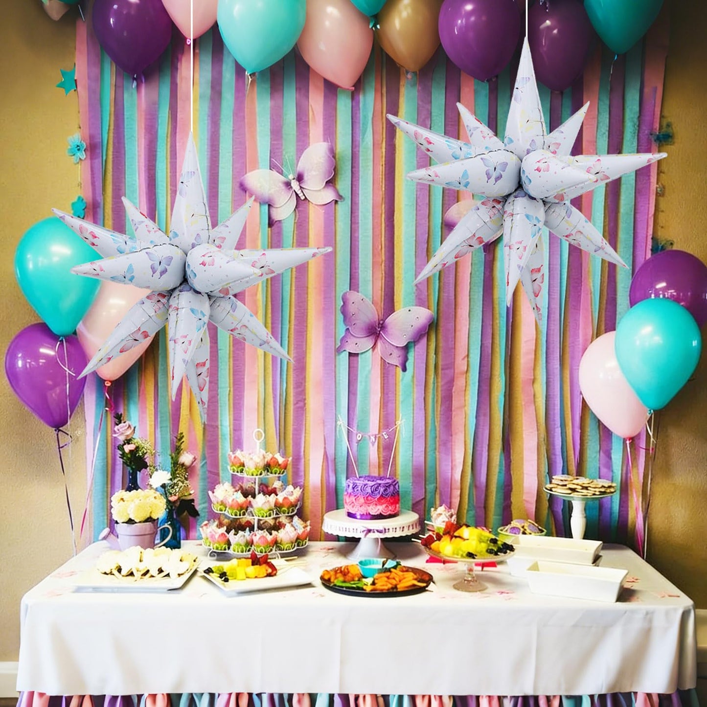 Vuzvuv 2 Pcs 32 inch 4D Huge Butterfly Star Balloons Explosion Star Mylar Foil Balloons for Party Supplies Backdrop,New Year,Birthday, Wedding,Photo Booth Ornament