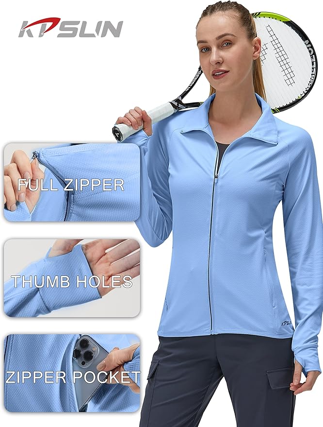 Women's UPF 50+ UV Sun Protection Clothing Long Sleeve Athletic Hiking Shirts Lightweight SPF Zip Up Outdoor Jacket