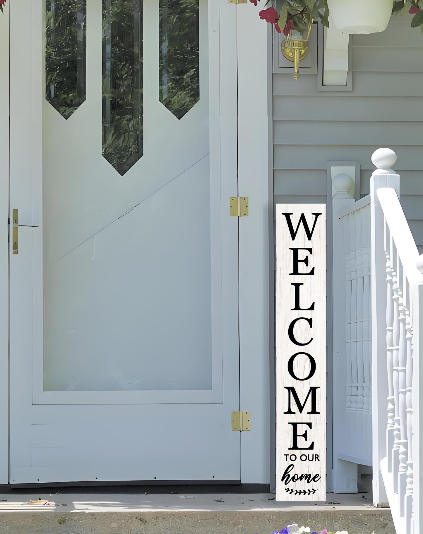 Vertical Wood Welcome Sign for Front Porch Vertical Decorative Sign Front Door Outdoor Indoor Welcome Sign 47.2x7.8 Inch Large Farmhouse Style(White)