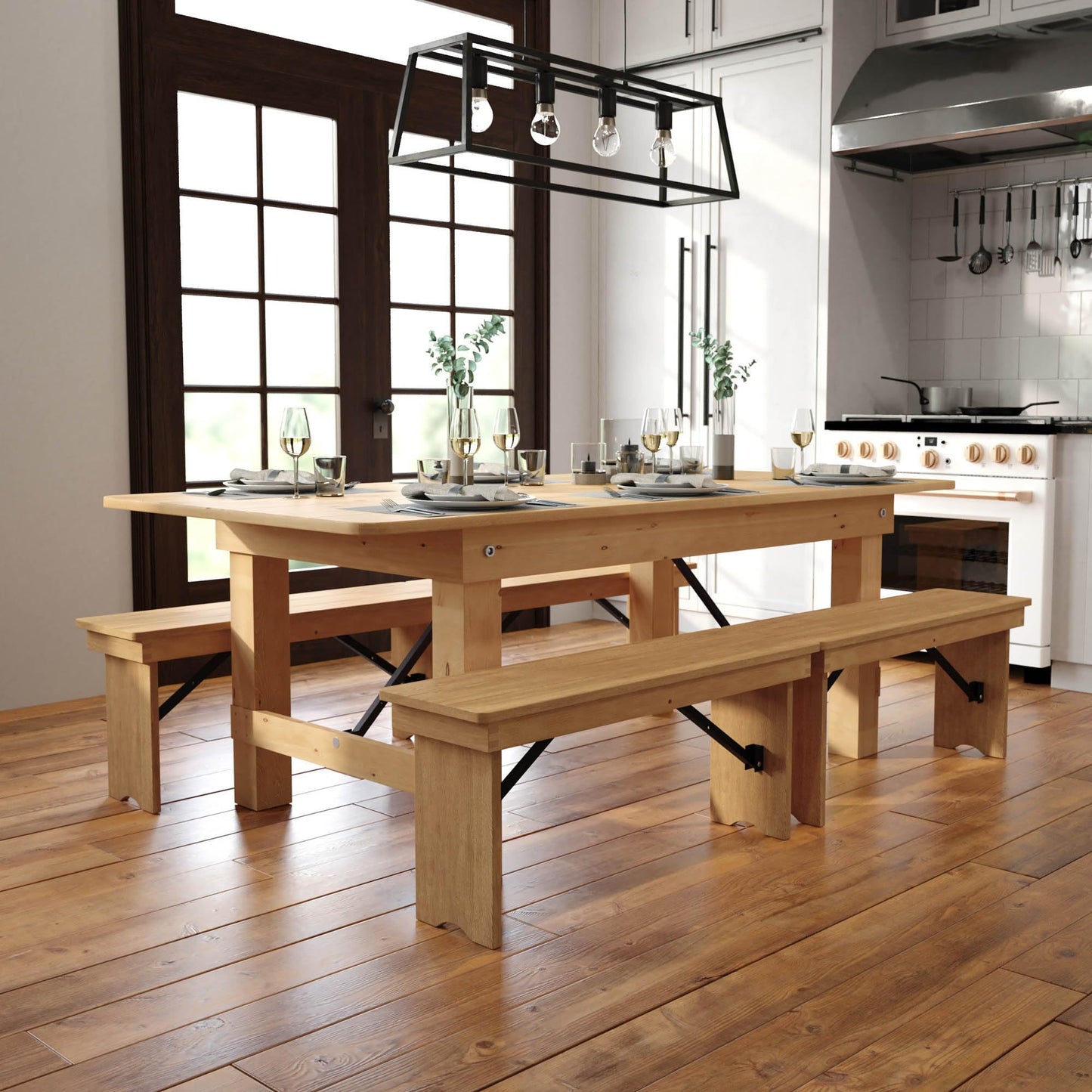 Flash Furniture HERCULES 7' x 40" Rectangular Antique Rustic Solid Pine Folding Farm Table, Light Natural