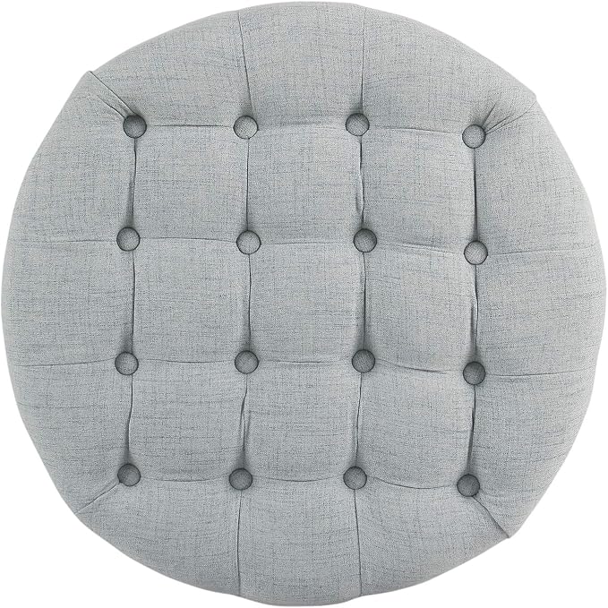 Homepop Home Decor | Button Tufted Woven Round Storage Ottoman | Ottoman with Storage for Living Room & Bedroom (Light Blue)