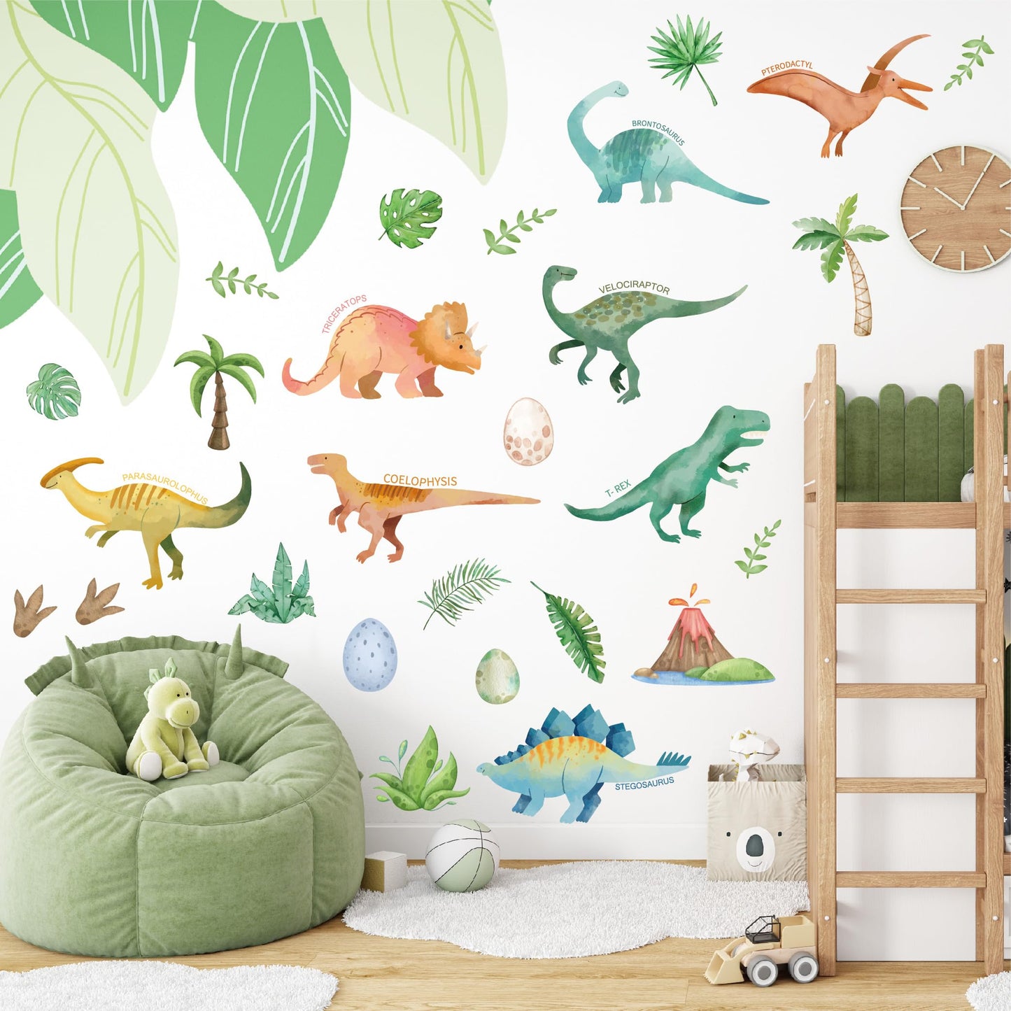 Dinosaur Wall Decals- Dino Palm Tree Wall Stickers Peel and Stick Wall Decor for Boys Room Bedroom Living Room Nursery Classroom Playroom Home