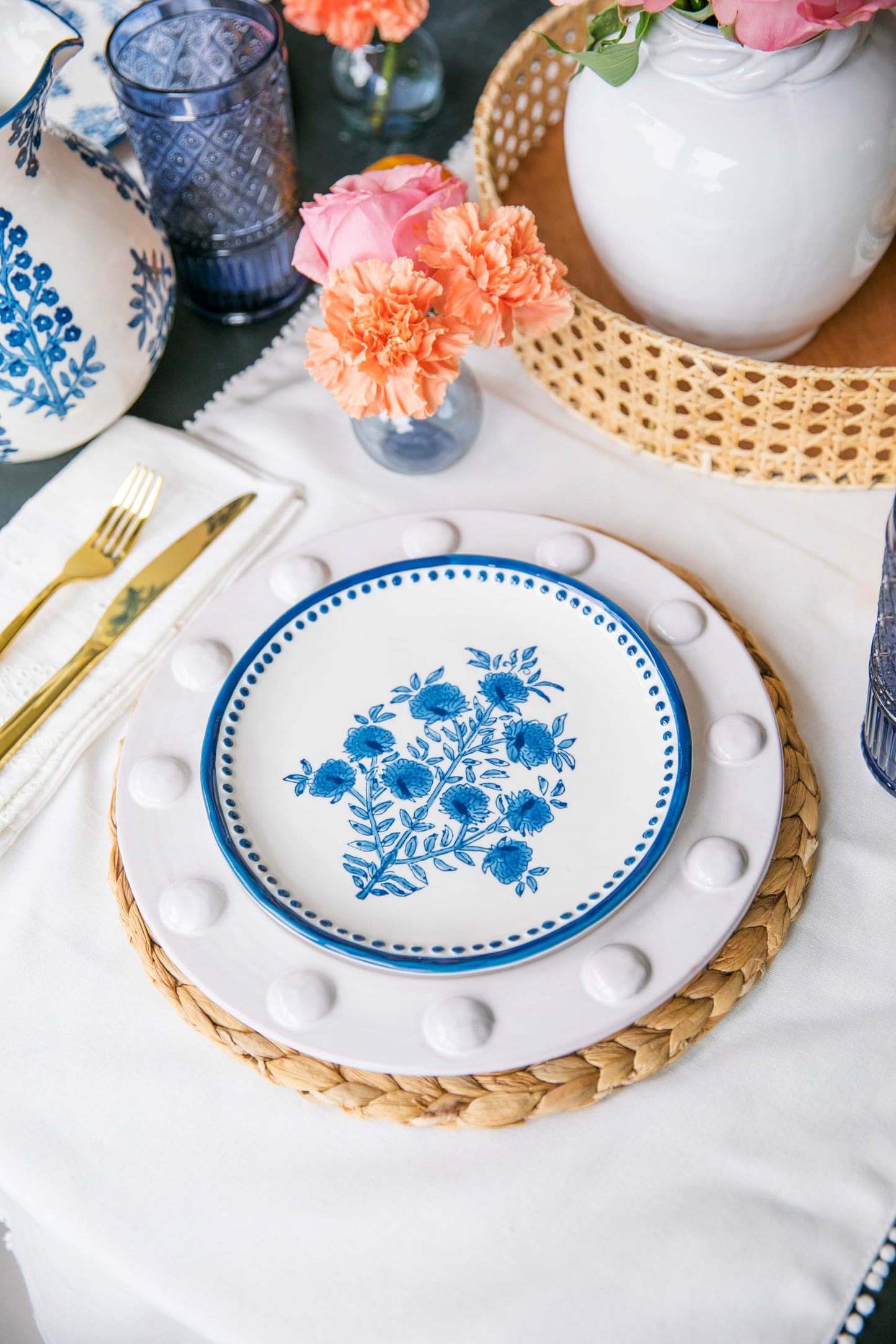 Mud Pie Flower Stem Print Salad Plate; 8" dia