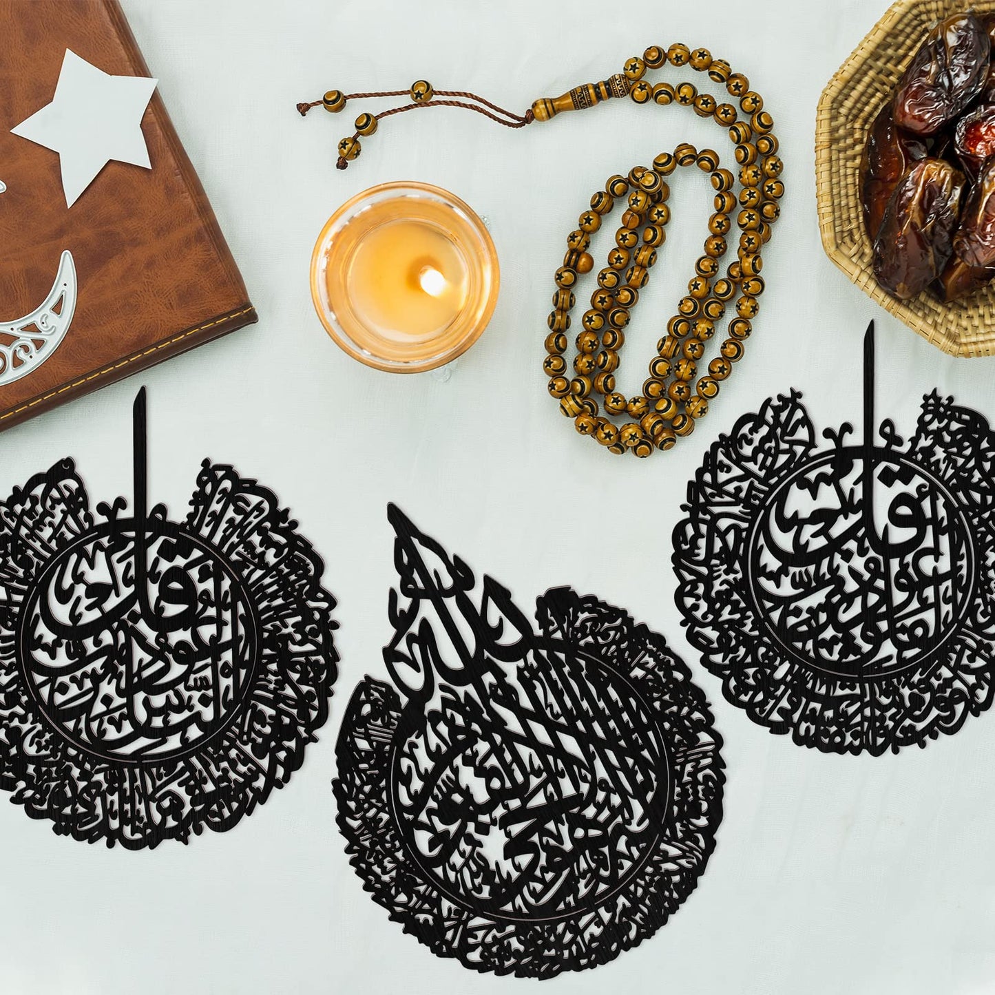 Yookeer 3 Pieces Islamic Wall Decor Muslim Gift Islamic Wall Art for Living Room Calligraphy Indoor Wooden Muslim Decor for Home Bedroom(Black)