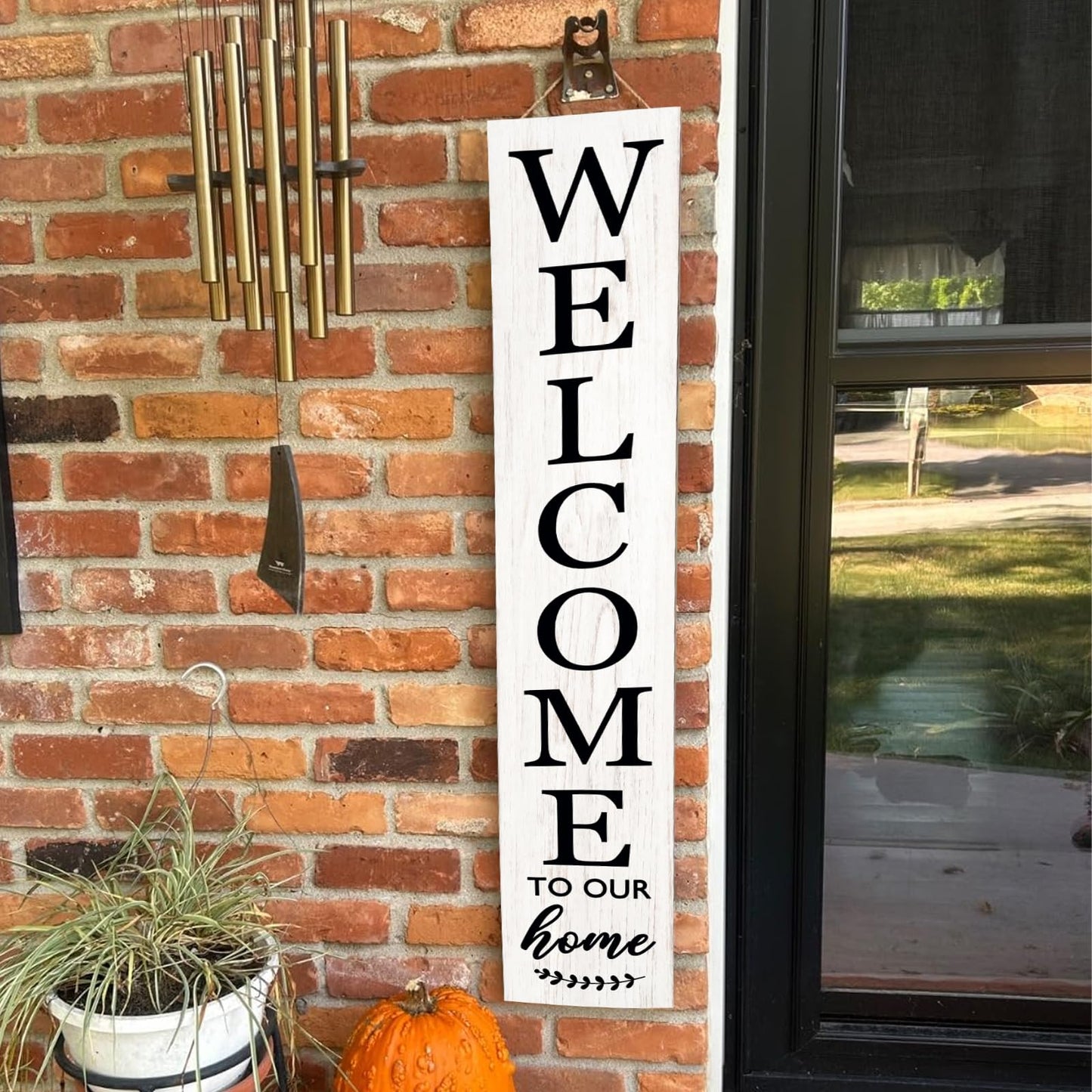 Vertical Wood Welcome Sign for Front Porch Vertical Decorative Sign Front Door Outdoor Indoor Welcome Sign 47.2x7.8 Inch Large Farmhouse Style(White)