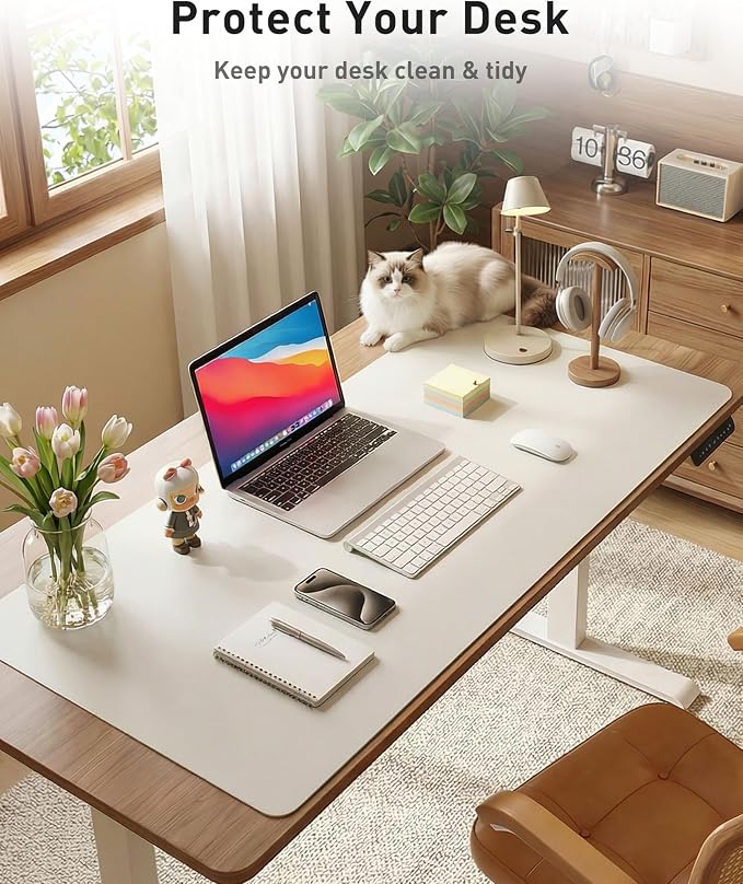 Aothia Faux Leather Desk Mat - Large Mouse Pad, Non-Slip PU Leather Blotter, Waterproof Writing Surface for Office and Home (Barely Grey, 42" x 17")