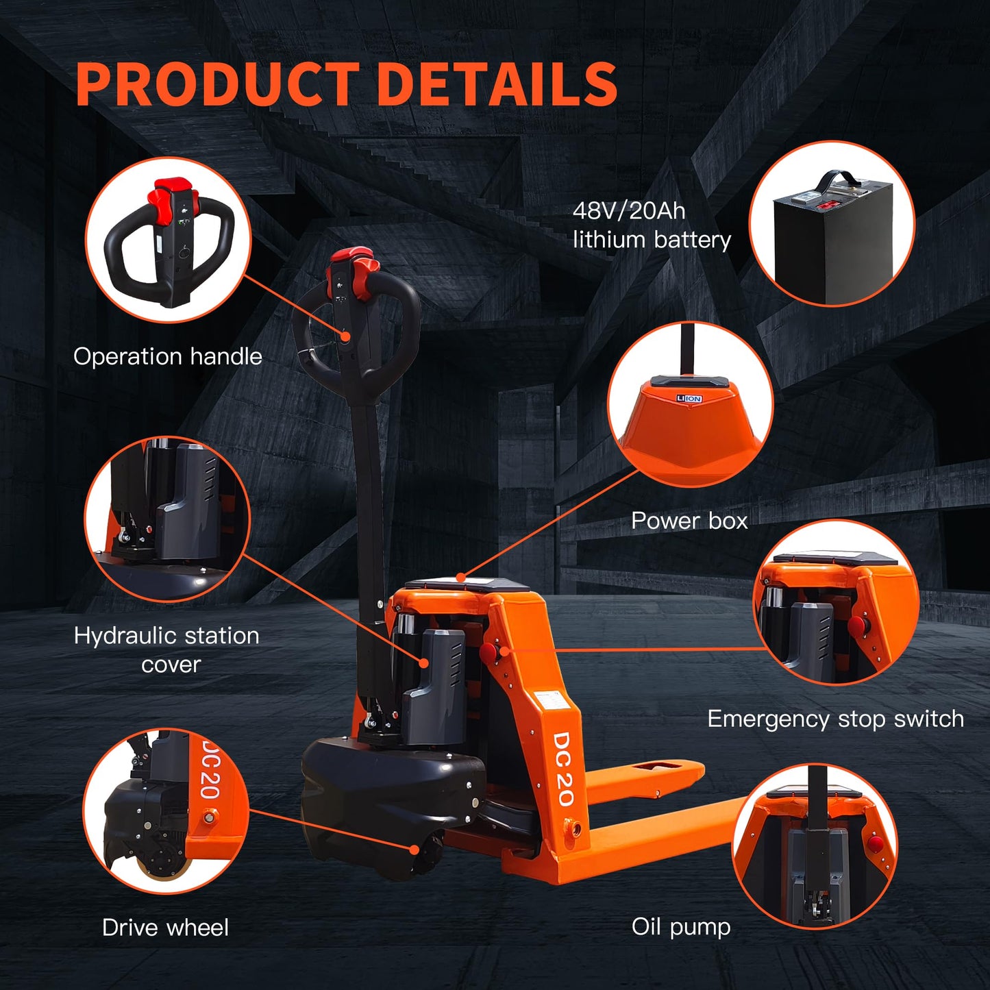 MBOIFEA Full Electric Pallet Jack Trucks, 4400lbs Capacity Motorized Pallet Truck, 48" x 27" Fork Size, 48V 20AH Lithium Battery Powered Jack for Indoor Storage and Material Handling for Warehouse