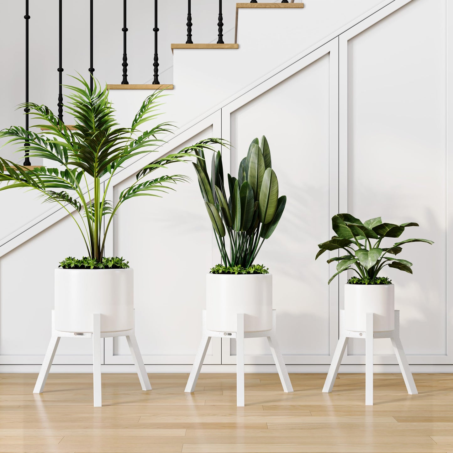IRCPEN Adjustable Plant Stands Set of 2, Metal Small Plant Holder, Heavy Duty Stable Flower Holder Stand Rack for Various Pot Sizes Indoor Outdoor Corner Living Room Balcony Office White PS-007WH-2