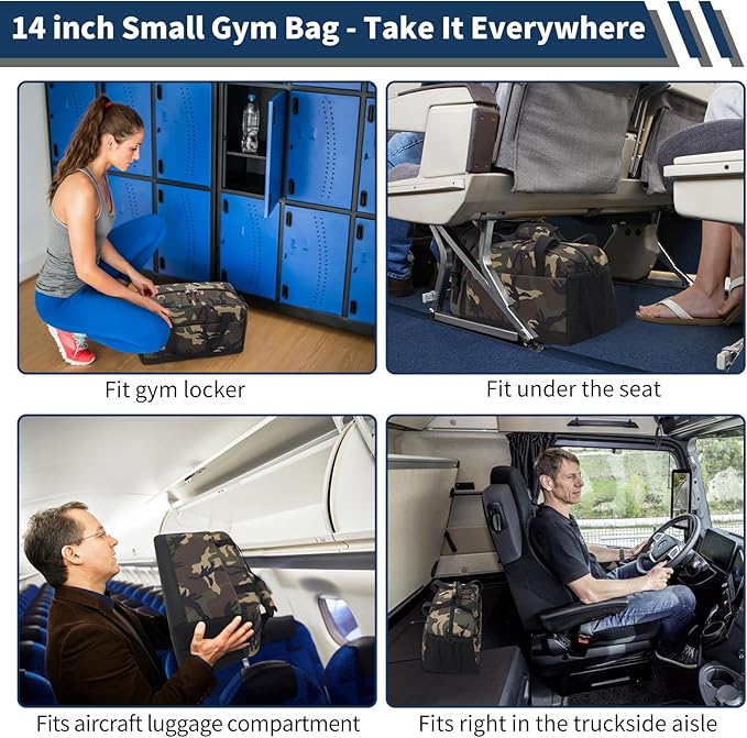 Small Gym Bag with Wet Pocket - 14 inch Mini Duffle Bag for Men & Women Lightweight Carry On Bag for Travel Sport - Camouflage