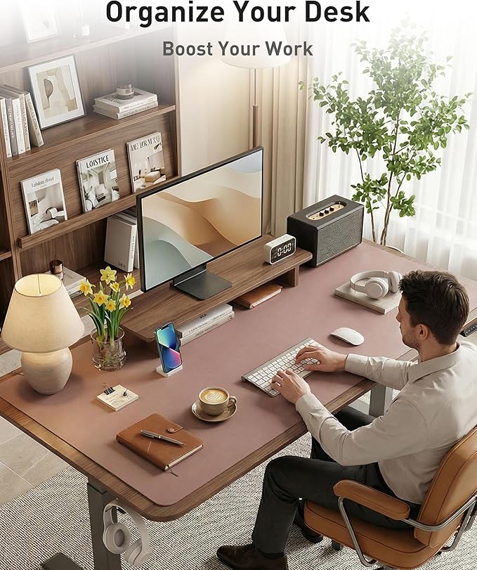 Aothia Faux Leather Desk Mat - Large Mouse Pad, Non-Slip PU Leather Blotter, Waterproof Writing Surface for Office and Home (Dark Pink, 40" x 24")