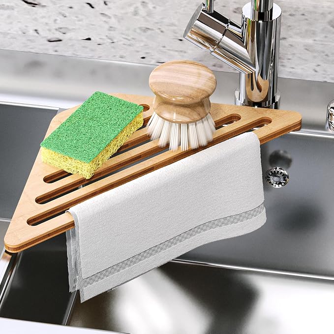 VERTORGAN Dish Drying Rack for Sink Corner,Over The Sink Bamboo Dish Drainer Drying Rack,Dish Drainer Mat for Kitchen,Sink Accessories(Natural)