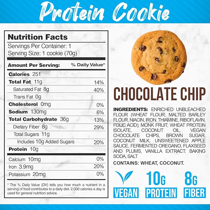 Forzagen Vegan Protein Cookies - Chocolate Chip Flavor | Low Carb Treats, Healthy Snacks, No Artificial Sweeteners and Trans Fat | Plant Based Vegan Snack,10g of Protein per Serving | 3-Pack