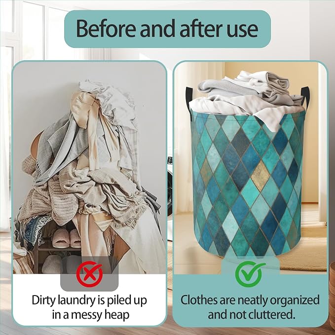 Laundry Hamper Foldable Oxford Cloth Moroccan Mosaic Laundry Basket With Handle Portable Clothes Storage Organizer Basket Storage Bag For Laundry Room/Bedroom/Bathroom