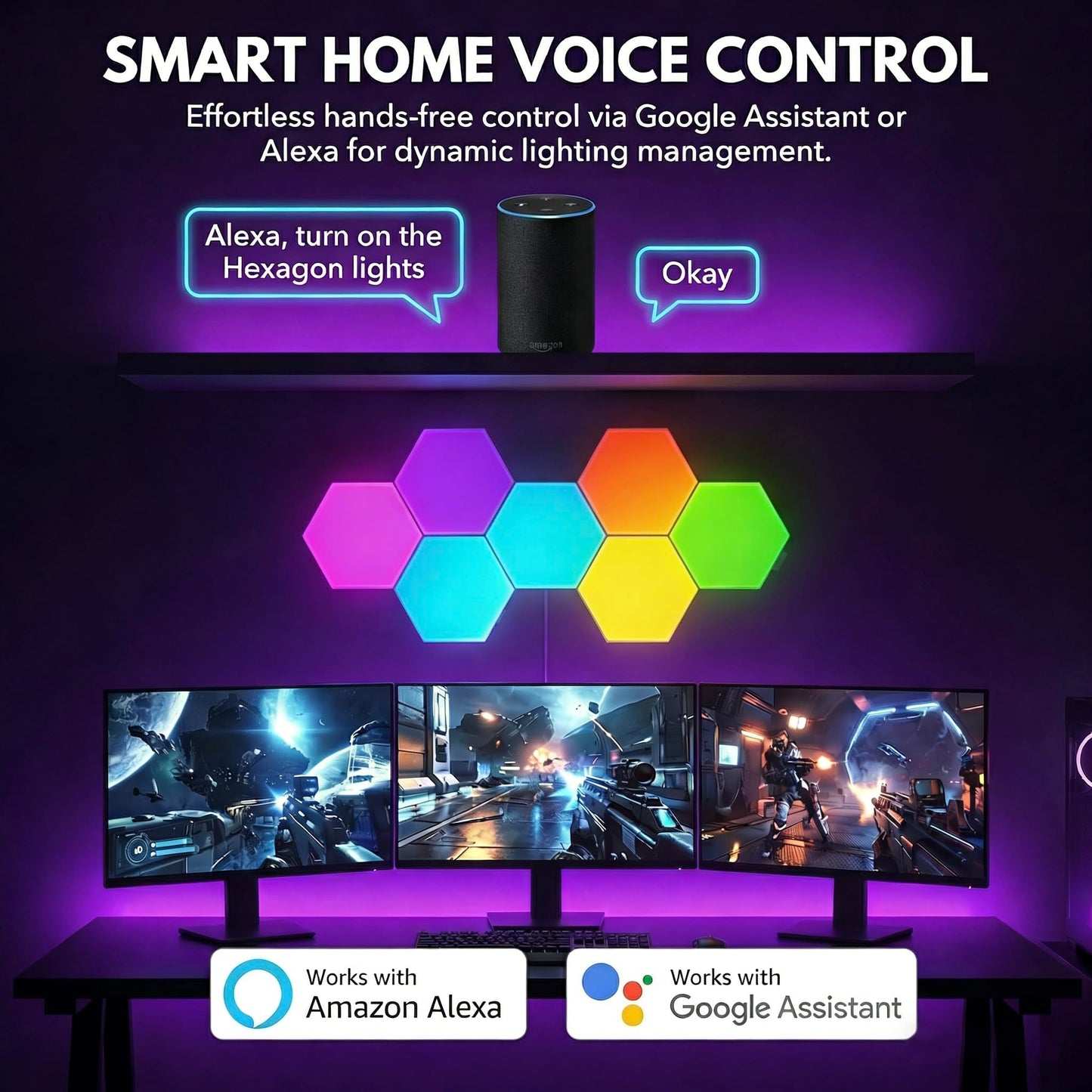 TISOFU Big Hexagon Lights LED Wall Panels, 8 Pack RGB Gaming Lights Works with Google Assistant & Alexa, APP/Music Sync & Remote, DIY Smart Modular Hexagonal Honeycomb Glide Hex Tiles Panel