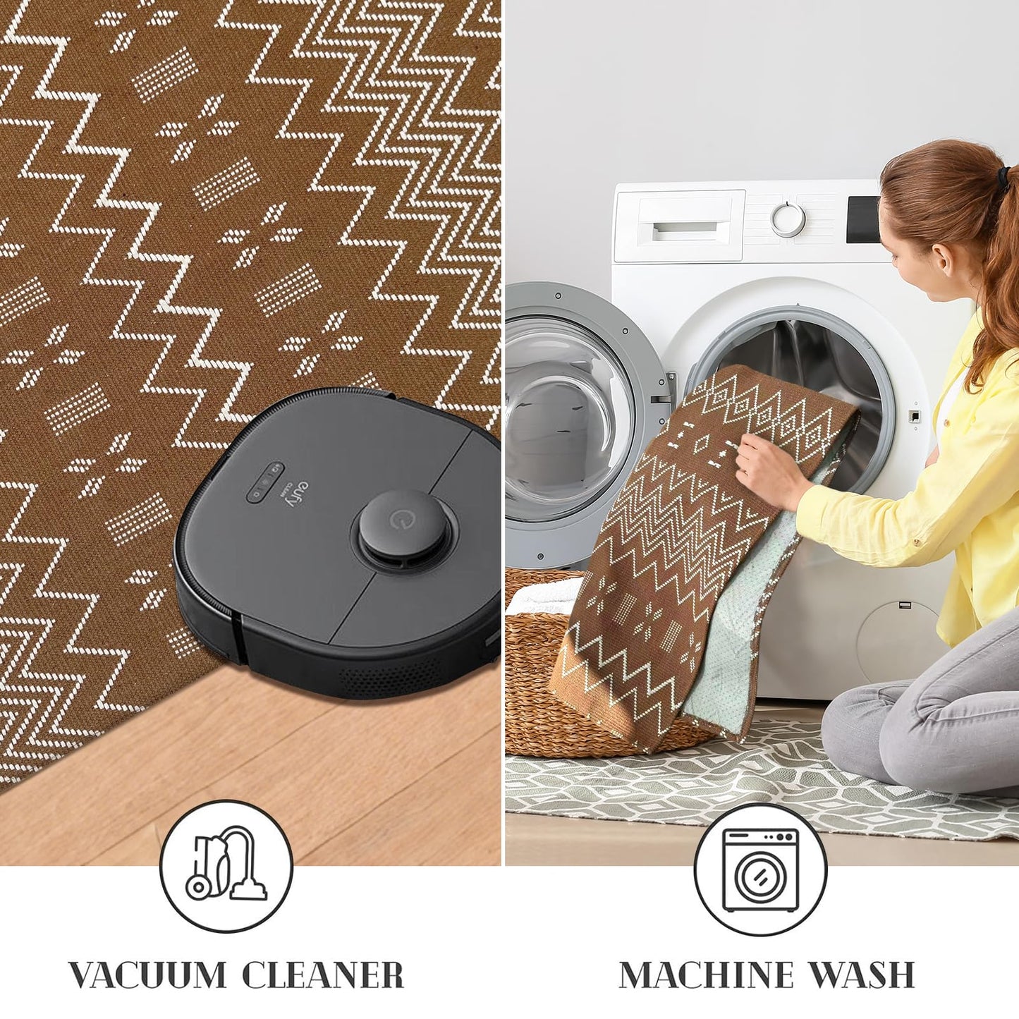 winolive Indoor Door Mat 2x3 Washable Rug,Braided Area Rug,Front Door Mat with Non Slip Rubber Backed,Cotton Doormat for Front Entryway Bathroom Kitchen Bedroom,Brown/White