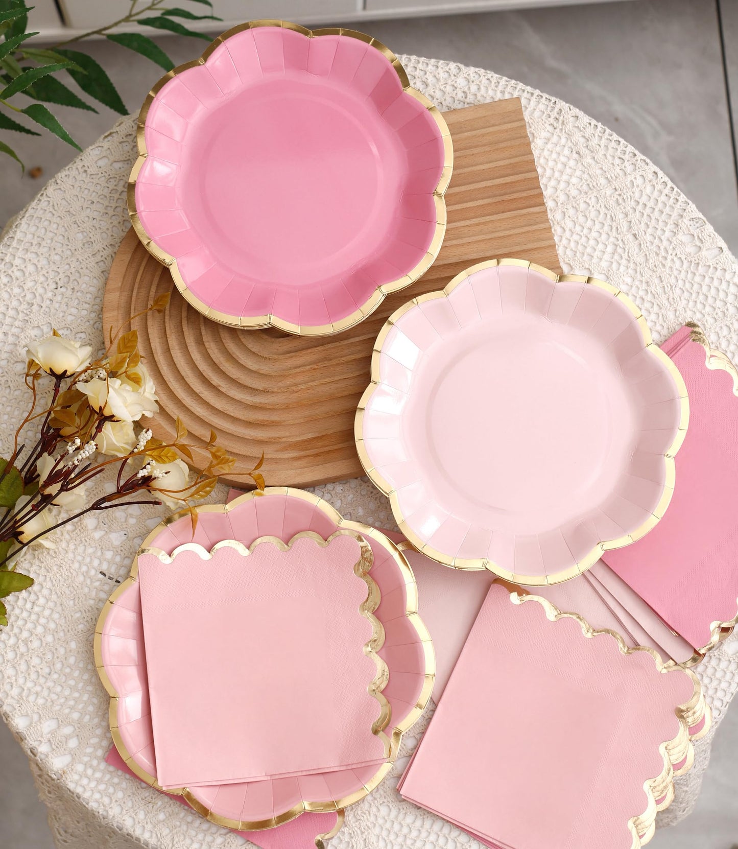 Winoo Design 48PCS Pink Plates and Napkins Disposable - 24 PK - Pink Floral Paper Plates for Tea Party Baby Shower Bridal Shower Birthday Wedding